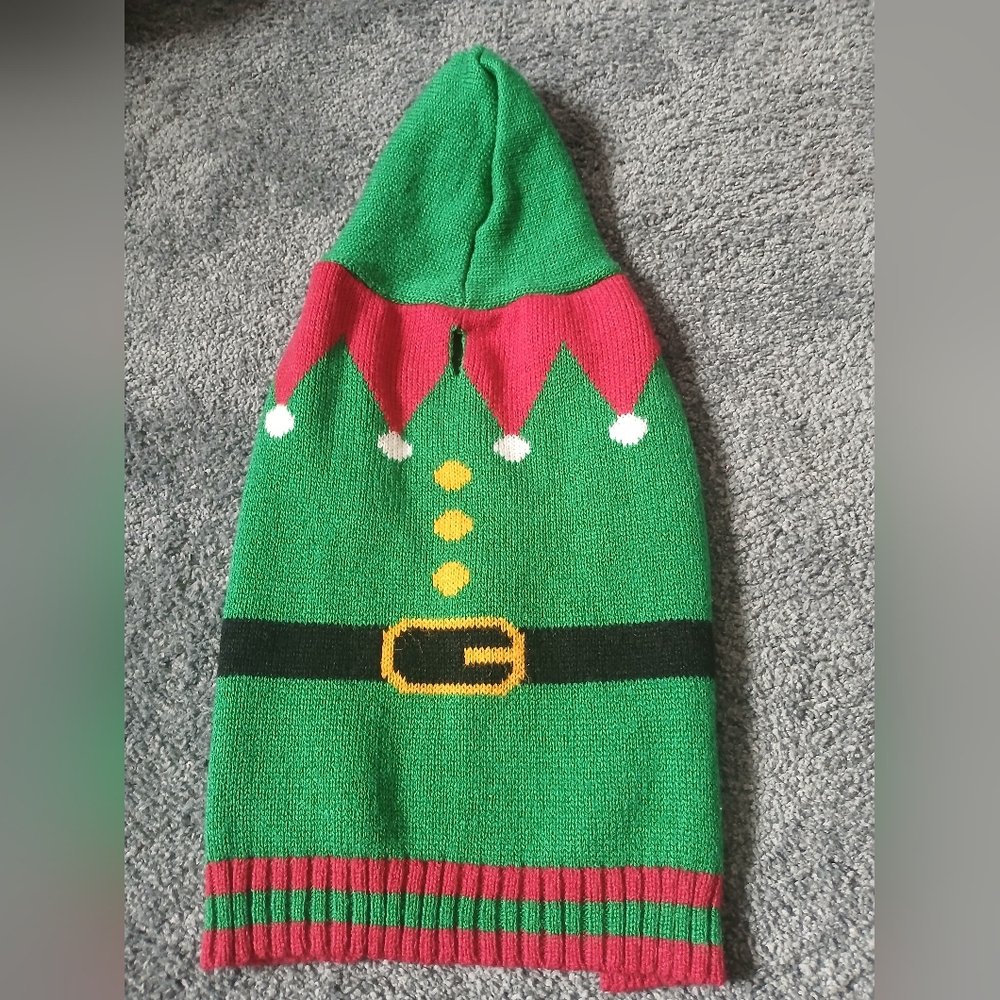 Vibrant Life Holiday Dog and Cat Clothes Green Elf with Hood Sweater, Small